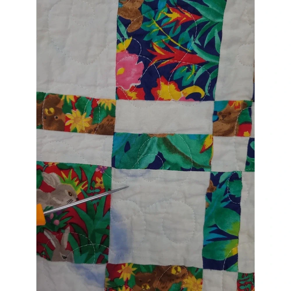 Handmade‎ Baby Quilt Reversible Parrots and Sesame Street 36X49
